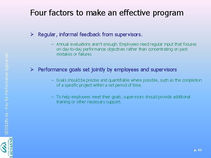 Four factors to make an effective program SESSION 4 a - Pay for Performance