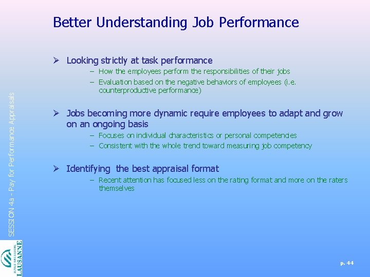 Better Understanding Job Performance SESSION 4 a - Pay for Performance Appraisals Ø Looking