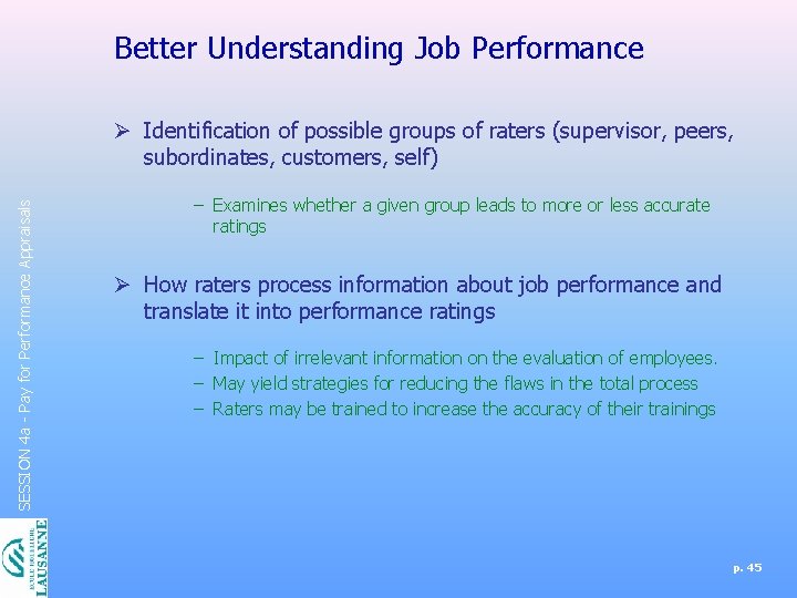 Better Understanding Job Performance SESSION 4 a - Pay for Performance Appraisals Ø Identification
