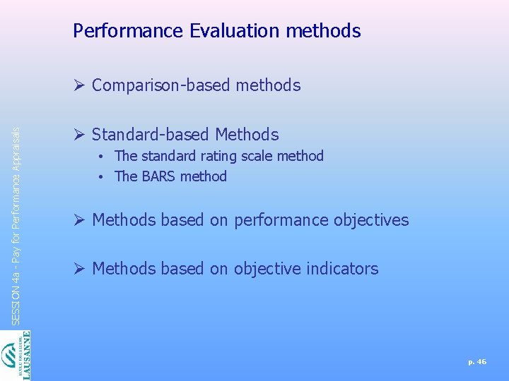 Performance Evaluation methods SESSION 4 a - Pay for Performance Appraisals Ø Comparison-based methods