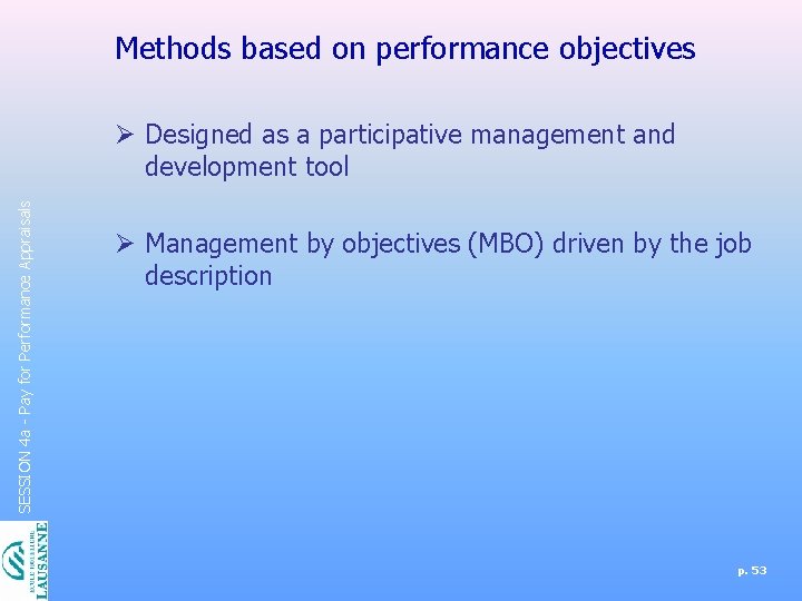 Methods based on performance objectives SESSION 4 a - Pay for Performance Appraisals Ø