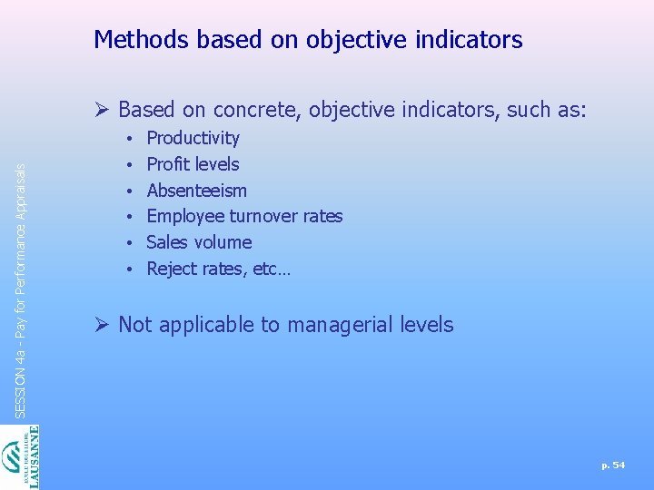 Methods based on objective indicators SESSION 4 a - Pay for Performance Appraisals Ø