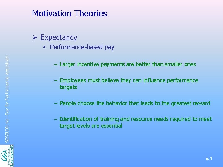 Motivation Theories Ø Expectancy SESSION 4 a - Pay for Performance Appraisals • Performance-based