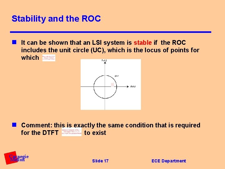 Stability and the ROC n It can be shown that an LSI system is
