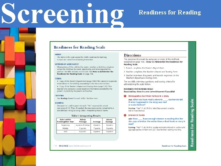 Screening Early Childhood System Readiness for Reading 
