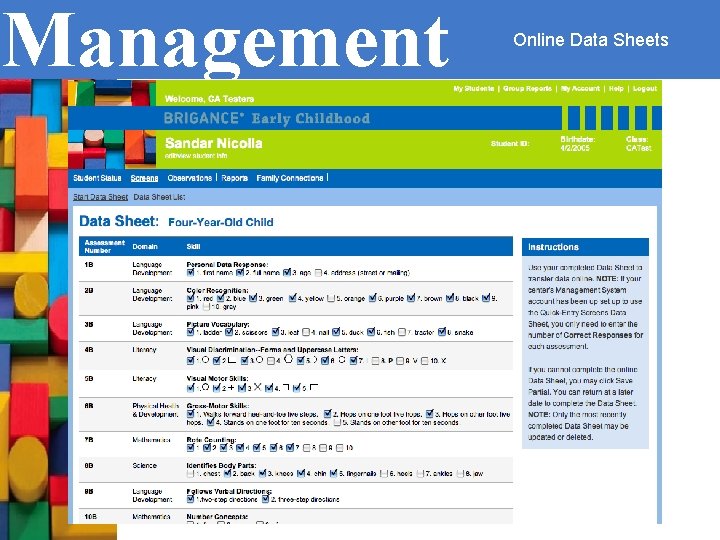 Management Online Data Sheets 