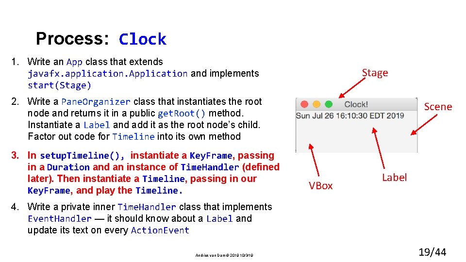 Process: Clock 1. Write an App class that extends javafx. application. Application and implements