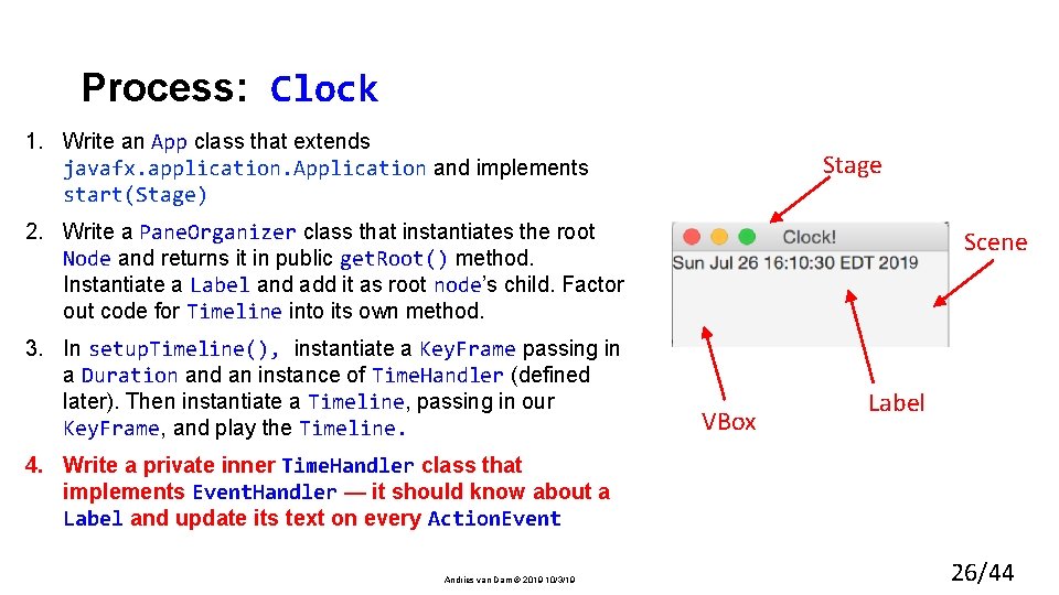 Process: Clock 1. Write an App class that extends javafx. application. Application and implements