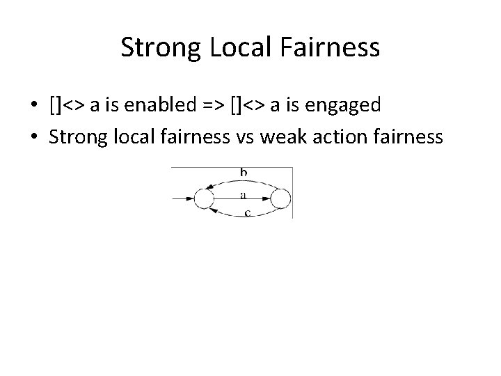Strong Local Fairness • []<> a is enabled => []<> a is engaged •