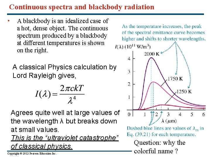 Continuous spectra and blackbody radiation • A blackbody is an idealized case of a