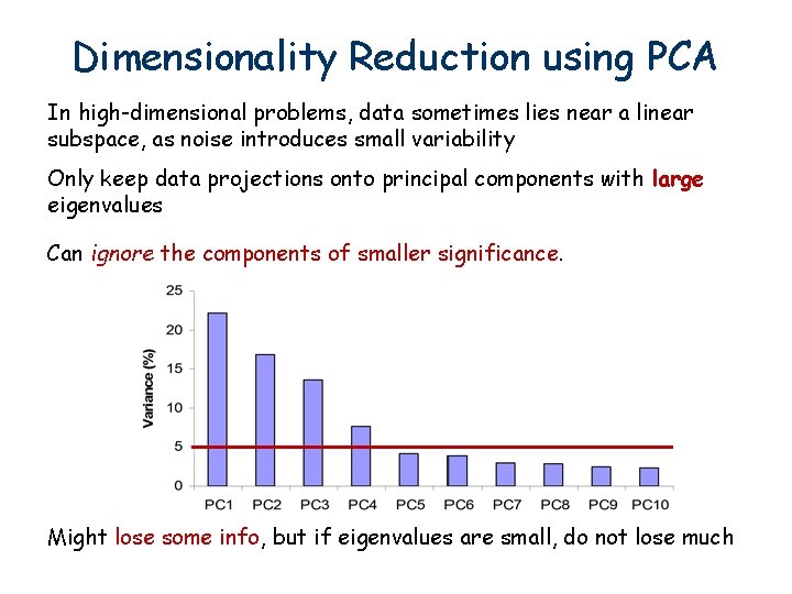 Dimensionality Reduction using PCA In high-dimensional problems, data sometimes lies near a linear subspace,