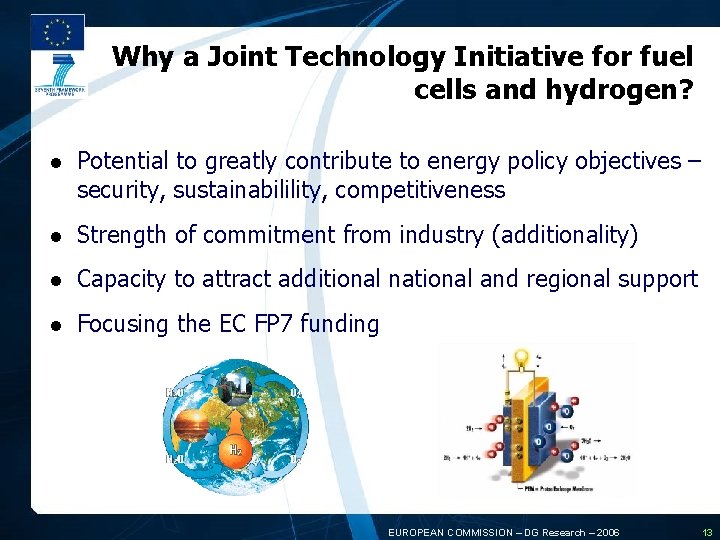 Why a Joint Technology Initiative for fuel cells and hydrogen? l Potential to greatly