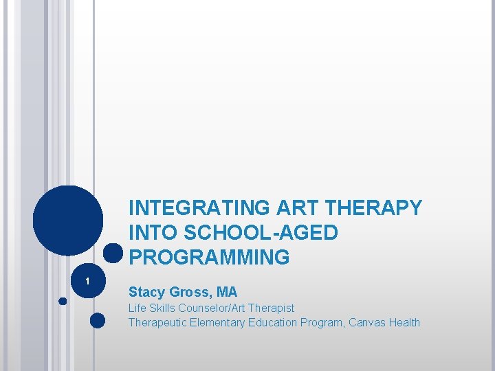 INTEGRATING ART THERAPY INTO SCHOOL-AGED PROGRAMMING 1 Stacy Gross, MA Life Skills Counselor/Art Therapist