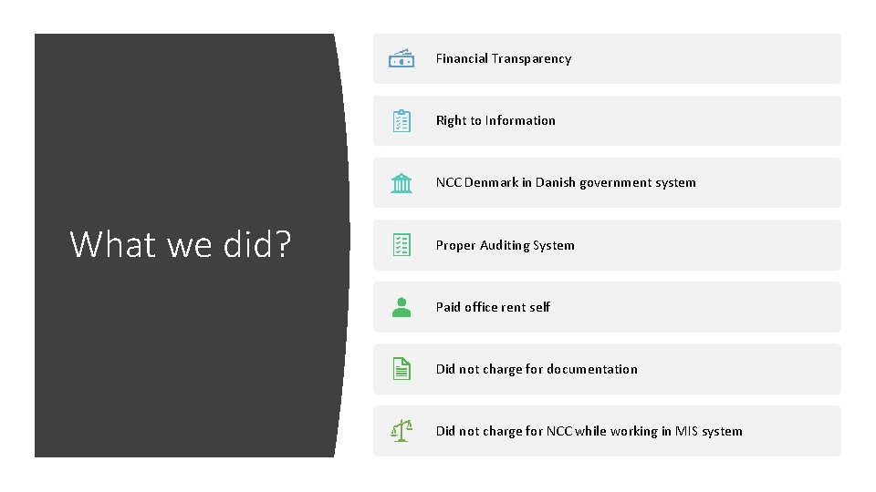 Financial Transparency Right to Information NCC Denmark in Danish government system What we did?