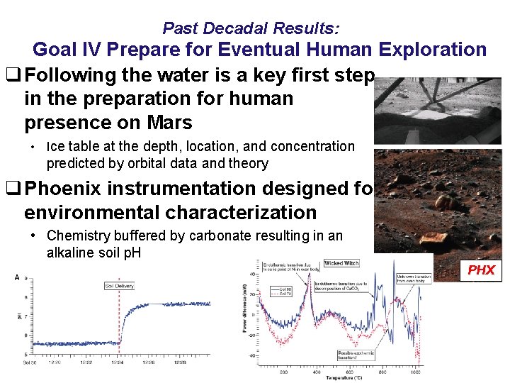 Past Decadal Results: Goal IV Prepare for Eventual Human Exploration q Following the water