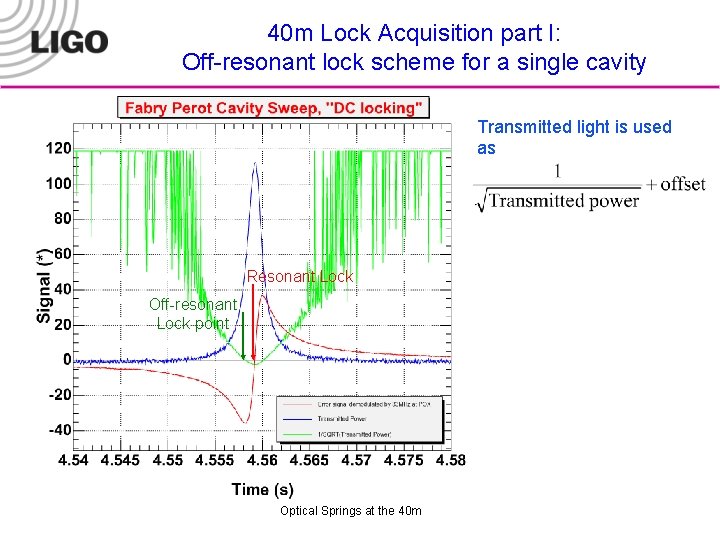 40 m Lock Acquisition part I: Off-resonant lock scheme for a single cavity Transmitted