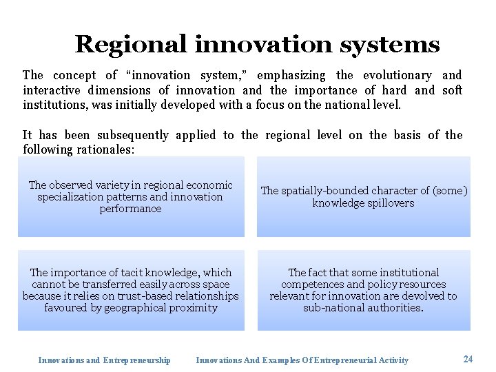 Regional innovation systems The concept of “innovation system, ” emphasizing the evolutionary and interactive