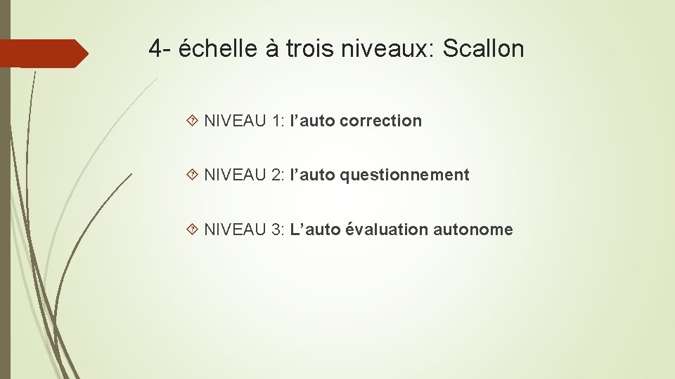 4 - échelle à trois niveaux: Scallon NIVEAU 1: l’auto correction NIVEAU 2: l’auto