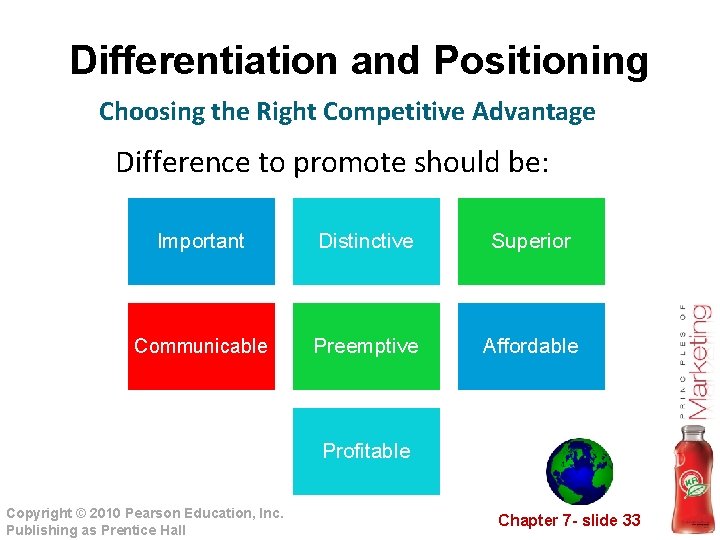 Differentiation and Positioning Choosing the Right Competitive Advantage Difference to promote should be: Important Differentiation and Positioning Choosing the Right Competitive Advantage Difference to promote should be: Important