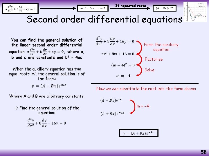  If repeated roots Second order differential equations • Form the auxiliary equation Factorise