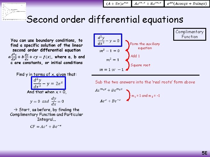  Second order differential equations Complimentary Function • Form the auxiliary equation Square root