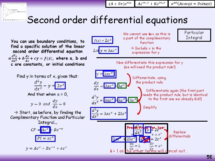  Second order differential equations • We cannot use λex as this is a