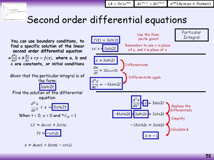  Second order differential equations • Remember to use x in place of y,