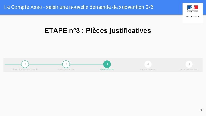 Le Compte Asso - saisir une nouvelle demande de subvention 3/5 ETAPE n° 3 Le Compte Asso - saisir une nouvelle demande de subvention 3/5 ETAPE n° 3