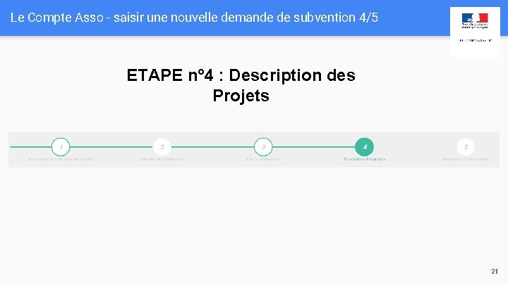 Le Compte Asso - saisir une nouvelle demande de subvention 4/5 ETAPE n° 4 Le Compte Asso - saisir une nouvelle demande de subvention 4/5 ETAPE n° 4