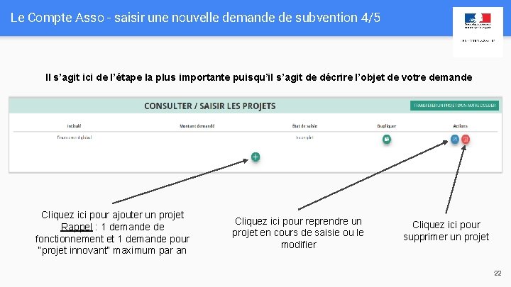 Le Compte Asso - saisir une nouvelle demande de subvention 4/5 Il s’agit ici