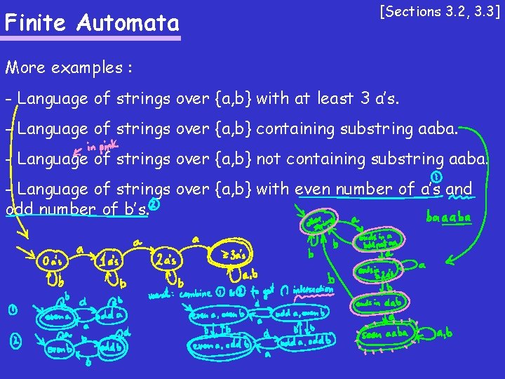 Finite Automata [Sections 3. 2, 3. 3] More examples : - Language of strings