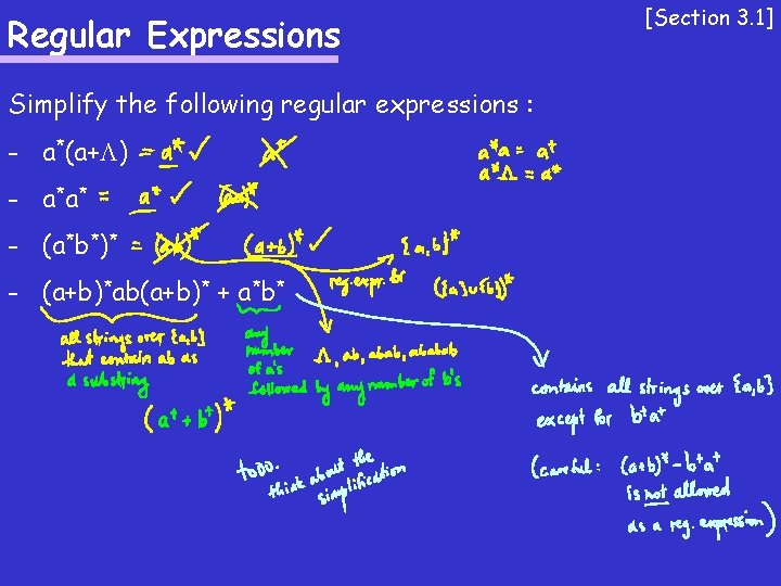 Regular Expressions Simplify the following regular expressions : - a*(a+ ) - a *a