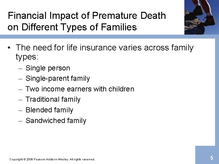 Financial Impact of Premature Death on Different Types of Families • The need for