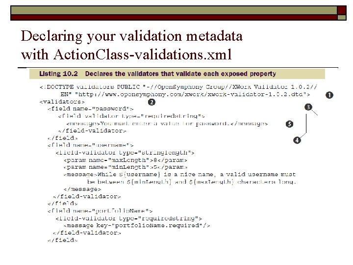 Declaring your validation metadata with Action. Class-validations. xml 