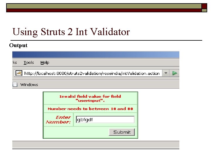 Using Struts 2 Int Validator Output 