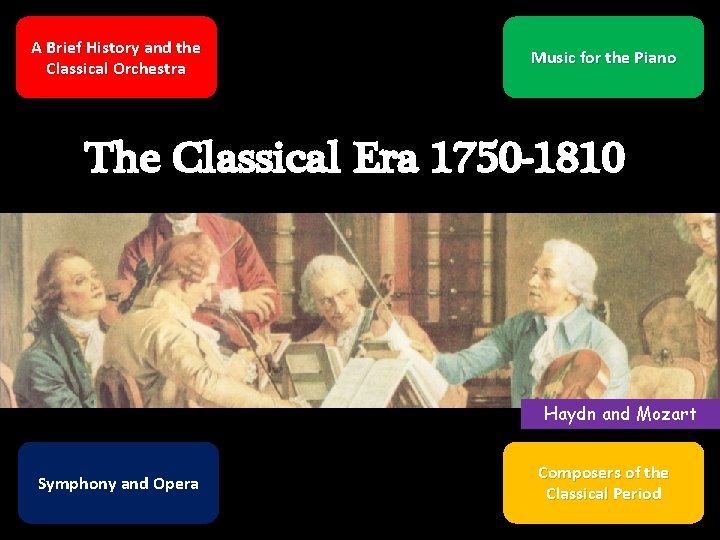 A Brief History and the Classical Orchestra Music for the Piano The Classical Era