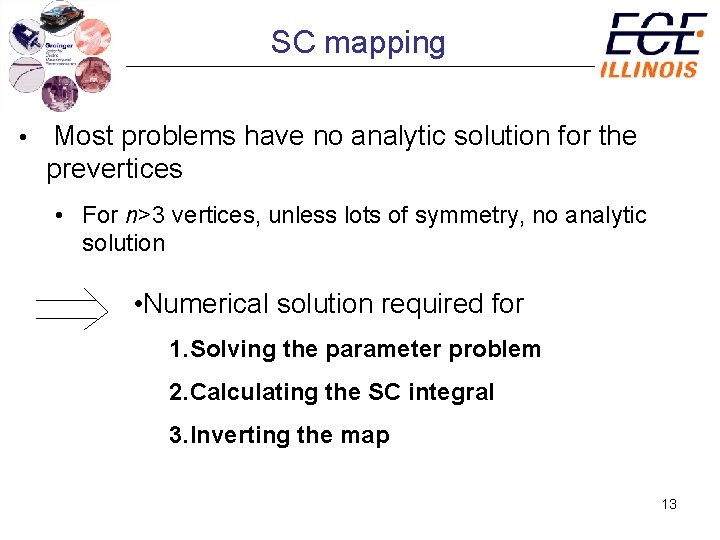 SC mapping • Most problems have no analytic solution for the prevertices • For