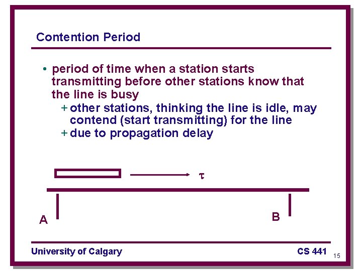 Contention Period • period of time when a station starts transmitting before other stations