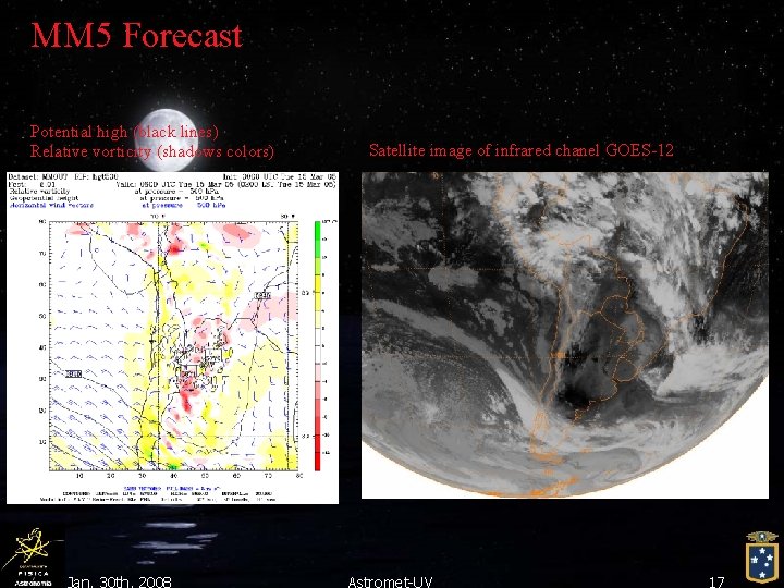 MM 5 Forecast Potential high (black lines) Relative vorticity (shadows colors) Jan. 30 th,
