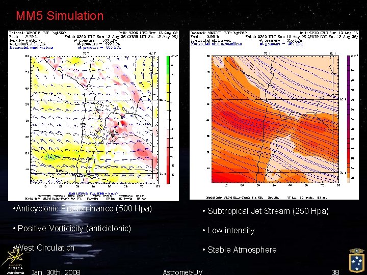 MM 5 Simulation 03 UTC • Anticyclonic Predominance (500 Hpa) • Subtropical Jet Stream