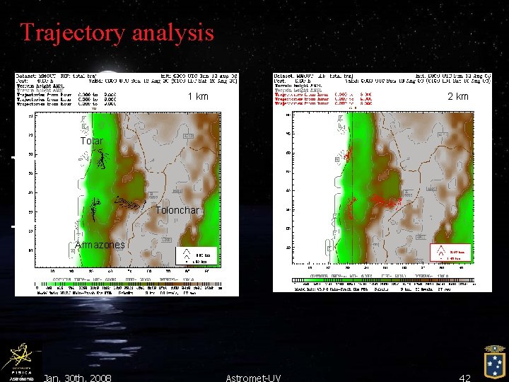 Trajectory analysis 1 km 2 km Tolar Tolonchar Armazones Jan. 30 th, 2008 Astromet-UV