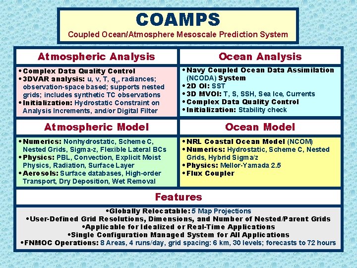 COAMPS Coupled Ocean/Atmosphere Mesoscale Prediction System Atmospheric Analysis • Complex Data Quality Control •