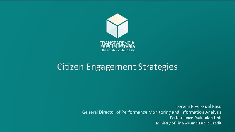 Citizen Engagement Strategies Lorena Rivero del Paso General Director of Performance Monitoring and Information