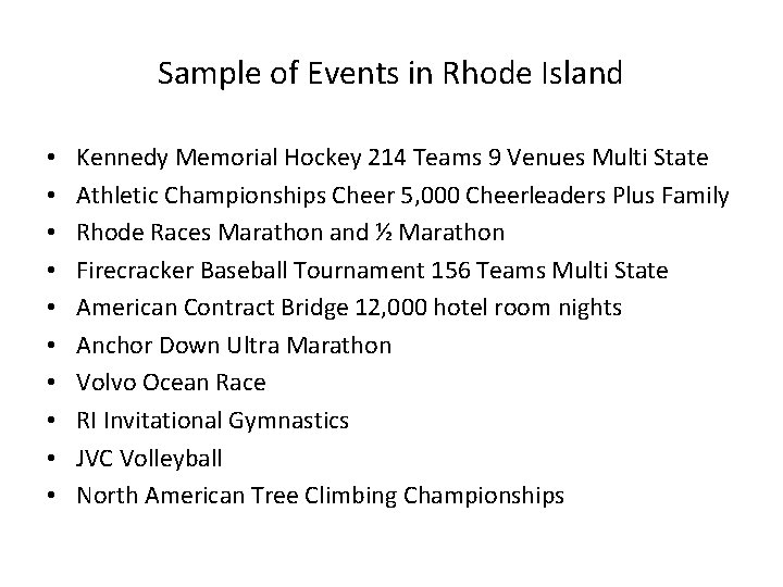 Sample of Events in Rhode Island • • • Kennedy Memorial Hockey 214 Teams