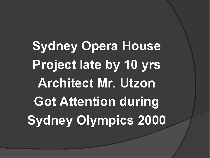 Sydney Opera House Project late by 10 yrs Architect Mr. Utzon Got Attention during