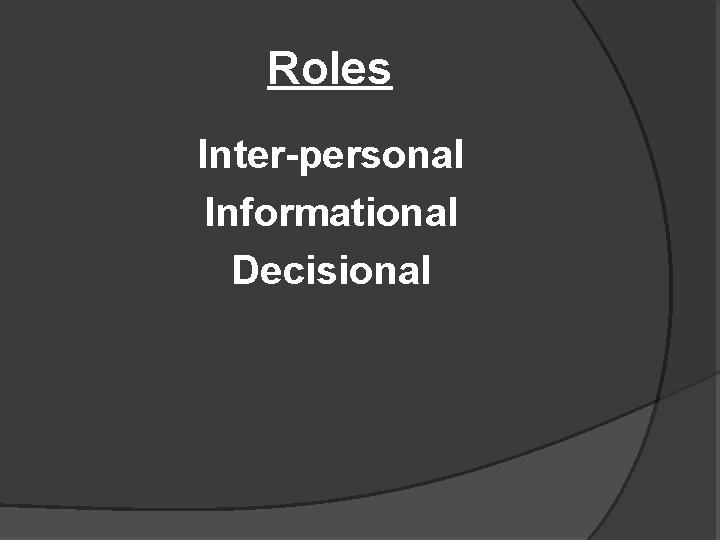 Roles Inter-personal Informational Decisional 