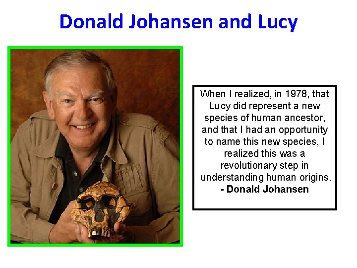 Donald Johansen and Lucy When I realized, in 1978, that Lucy did represent a Donald Johansen and Lucy When I realized, in 1978, that Lucy did represent a