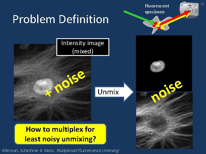 Problem Definition Fluorescent specimen Intensity image (mixed) e s i o n + Unmix