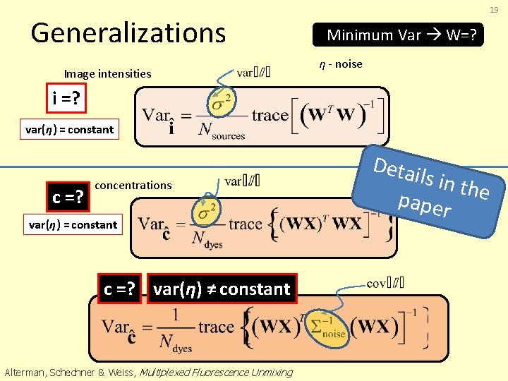 Generalizations Image intensities 19 Minimum Var W=? η - noise i =? var(η) =