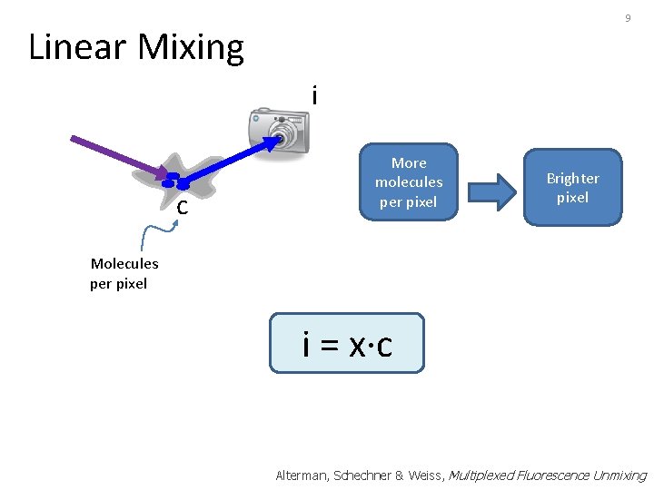 9 Linear Mixing i c More molecules per pixel Brighter pixel Molecules per pixel